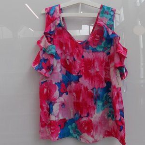Pink Ruffle Floral Top - Small
